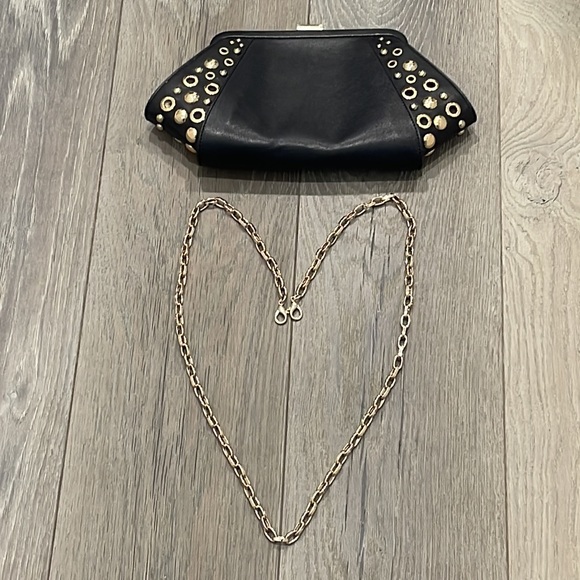 Excellent Condition WHBM Clutch/Shoulder Black Grommet Studded Bag - Picture 3 of 10